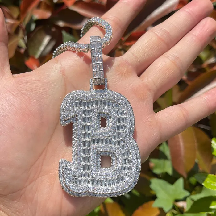 KING Necklaces King Style Baguette Bail Iced Out Initial Custom Name Necklace Pendant