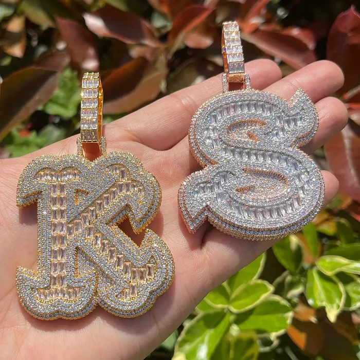 KING Necklaces King Style Baguette Bail Iced Out Initial Custom Name Necklace Pendant