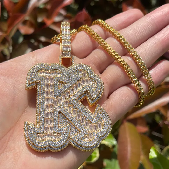 KING Necklaces King Style Baguette Bail Iced Out Initial Custom Name Necklace Pendant