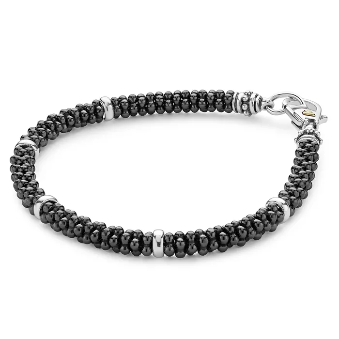 LAGOS Bracelets Black Caviar Five Silver Station Ceramic Bracelet 5mm