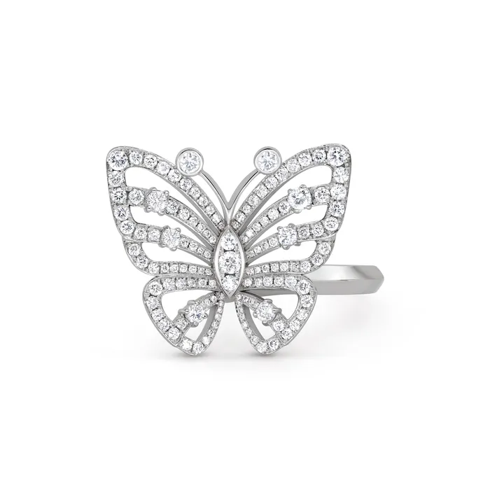 Large Diamond Butterfly Ring Polachecks Collection Rings