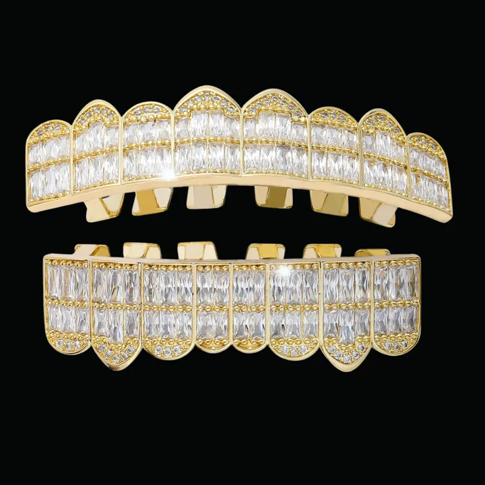 LUXURY BAGUETTE Earrings Punk Teeth Iced Out Diamond Grillz