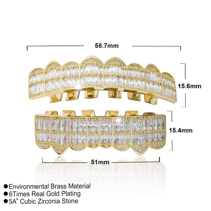 LUXURY BAGUETTE Earrings Punk Teeth Iced Out Diamond Grillz