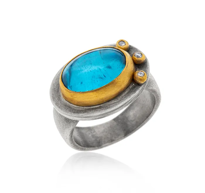 Nava Zahavi Rings Nava Zahavi Yellow Gold Blue Topaz and Diamonds on Sterling Silver Ring