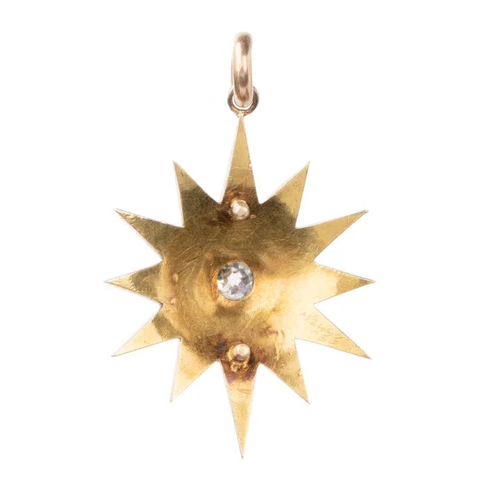Necklaces Bell Bird Antiques Victorian era Pearl and Diamond Starburst Pendant