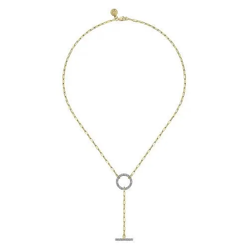 Necklaces GABRIEL CO 14K Yellow Gold Diamond Circle and Bar YKnot Necklace with Hollow Paperclip Chain Necklaces GABRIEL CO 14K Yellow Gold Diamond Circle and Bar YKnot Necklace with Hollow Paperclip Chain
