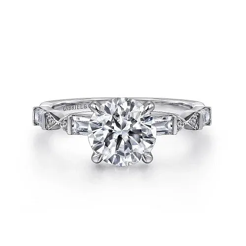Rings Dariella 14K White Gold Round Diamond Engagement Ring Setting Only GABRIEL CO