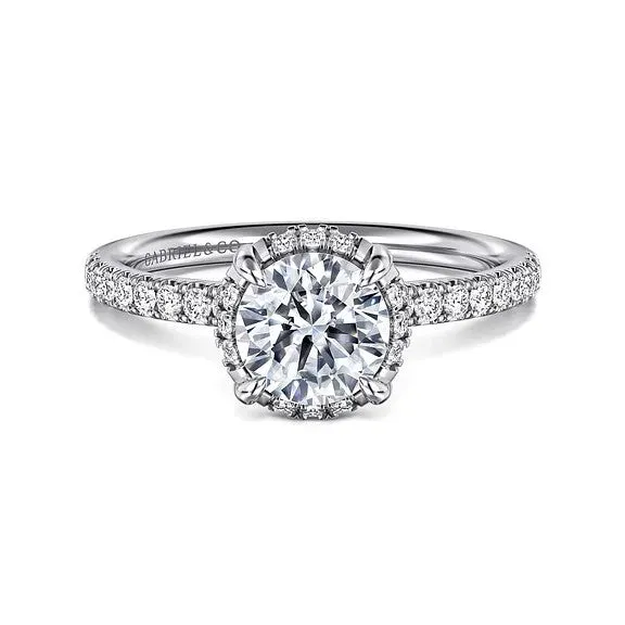 Rings GABRIEL CO Suede 14K White Gold Round Hidden Halo Diamond Engagement Ring Setting Only