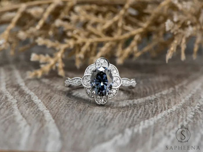 Rings Sapheena Jewelry Vivienne 15ct Oval Grey Moissanite Engagement Ring