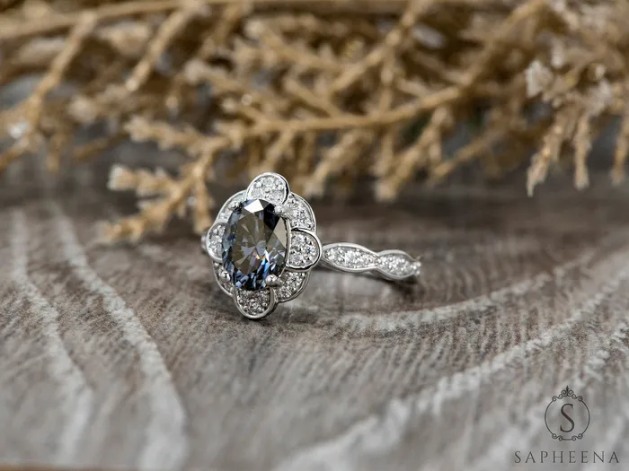 Rings Sapheena Jewelry Vivienne 15ct Oval Grey Moissanite Engagement Ring