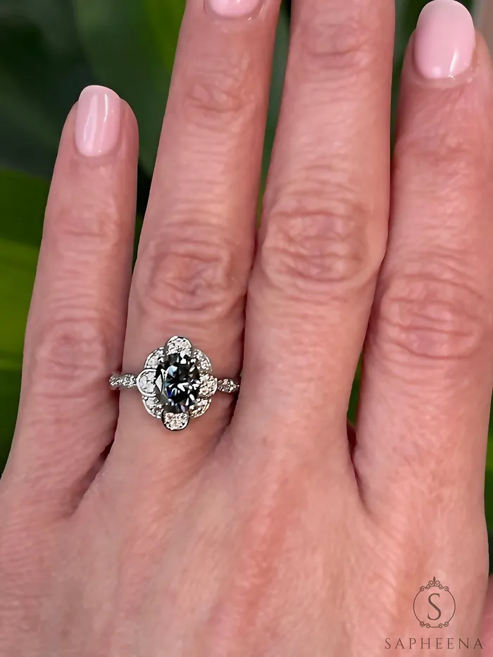 Rings Sapheena Jewelry Vivienne 15ct Oval Grey Moissanite Engagement Ring