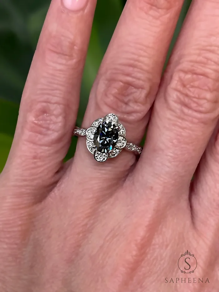 Rings Sapheena Jewelry Vivienne 15ct Oval Grey Moissanite Engagement Ring