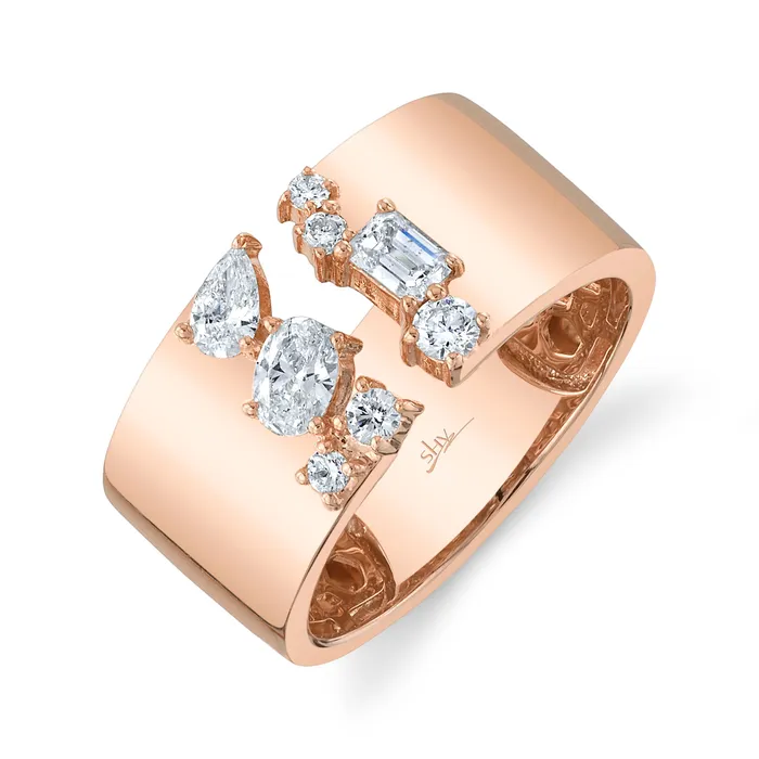 SHY CREATION Wide Multi Shape Diamond Band Rings