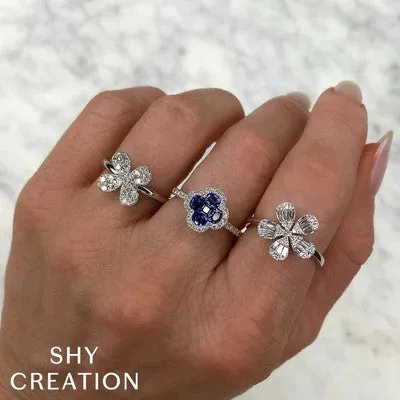 SHY CREATIONS Rings 030CT DIAMOND 120CT BLUE SAPPHIRE CLOVER RING