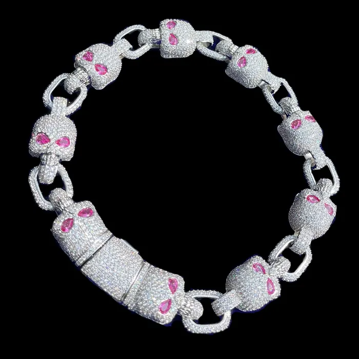 Skull Necklaces 13MM Skull Link Iced Out Diamond Necklace Chain