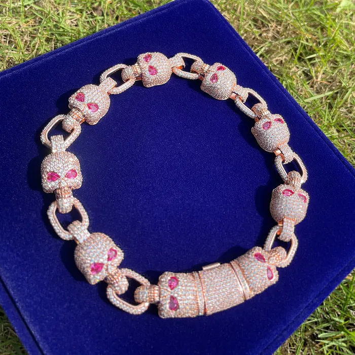 Skull Necklaces 13MM Skull Link Iced Out Diamond Necklace Chain