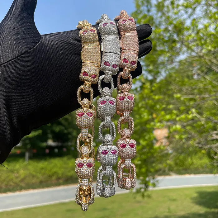 Skull Necklaces 13MM Skull Link Iced Out Diamond Necklace Chain