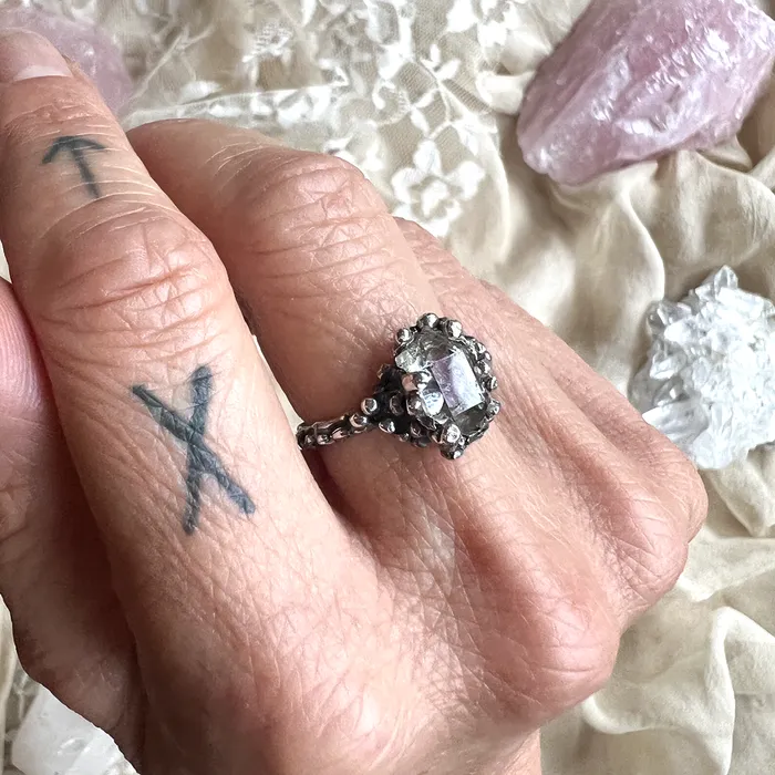 Solitaire Herkimer Diamond Band Ring Made On Order Giardinoblu Rings