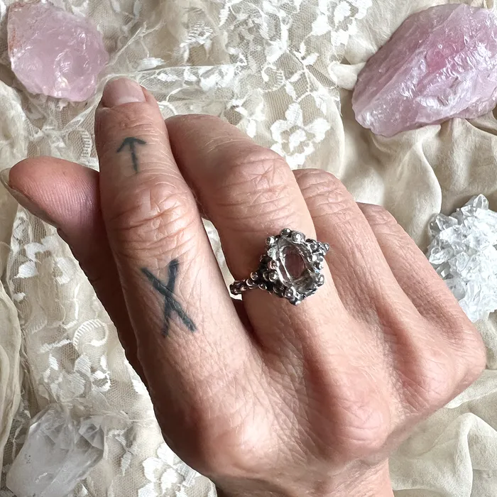Solitaire Herkimer Diamond Band Ring Made On Order Giardinoblu Rings