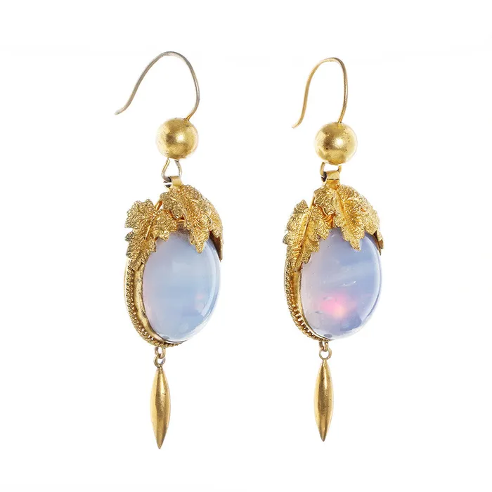 Victorian Opaline Glass Earrings Bell Bird Antiques Earrings