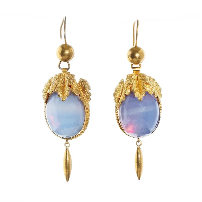 Victorian Opaline Glass Earrings Bell Bird Antiques Earrings