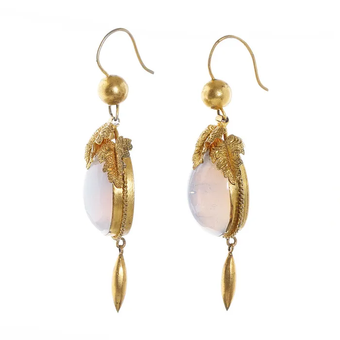 Victorian Opaline Glass Earrings Bell Bird Antiques Earrings