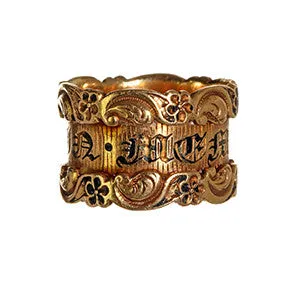 Victorian Wide In Memory of Band Bell Bird Antiques Rings