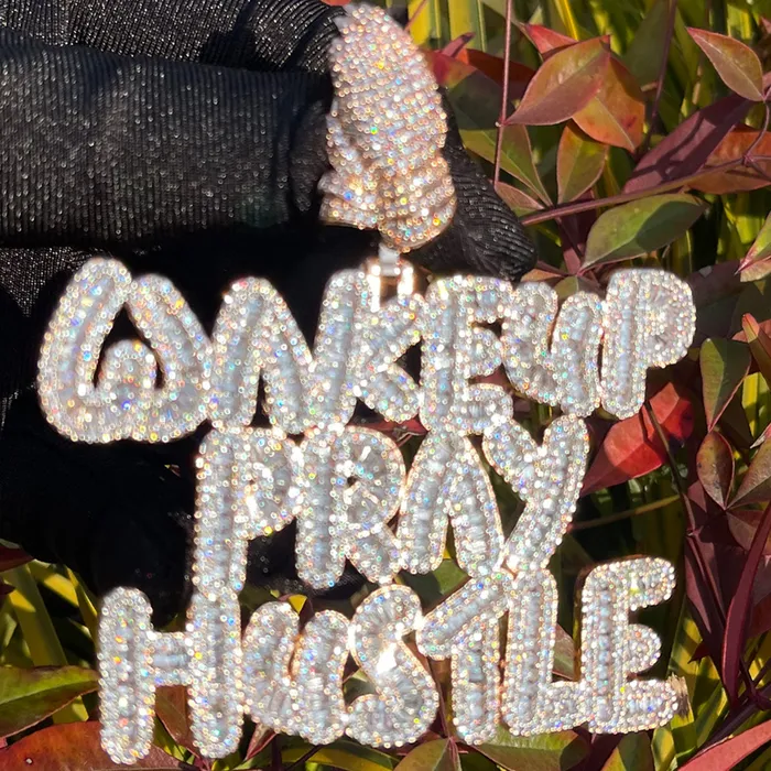 Wake Up Pray Hustle Necklaces Wake Up Pray Hustle Iced Out Diamond Pendant Necklace