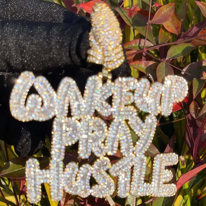 Wake Up Pray Hustle Necklaces Wake Up Pray Hustle Iced Out Diamond Pendant Necklace