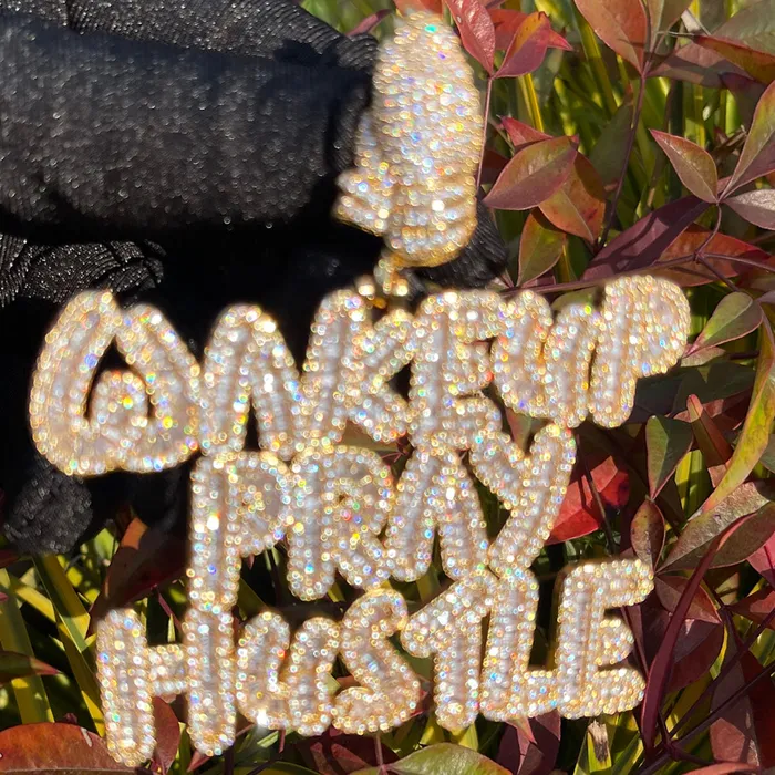 Wake Up Pray Hustle Necklaces Wake Up Pray Hustle Iced Out Diamond Pendant Necklace