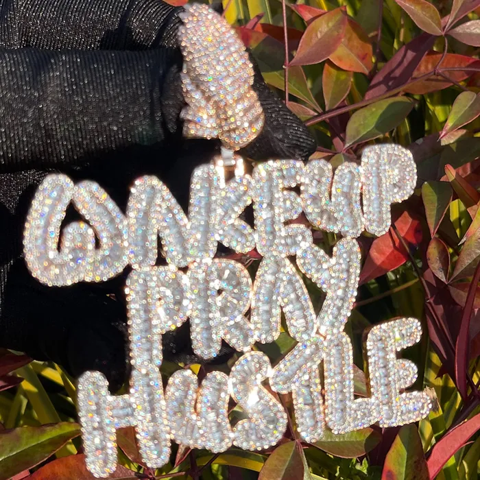 Wake Up Pray Hustle Necklaces Wake Up Pray Hustle Iced Out Diamond Pendant Necklace