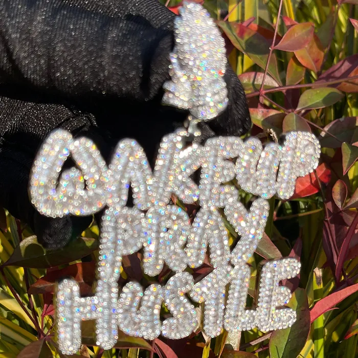 Wake Up Pray Hustle Necklaces Wake Up Pray Hustle Iced Out Diamond Pendant Necklace