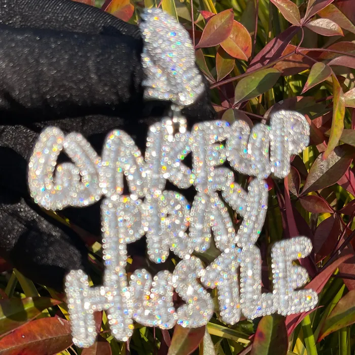 Wake Up Pray Hustle Necklaces Wake Up Pray Hustle Iced Out Diamond Pendant Necklace