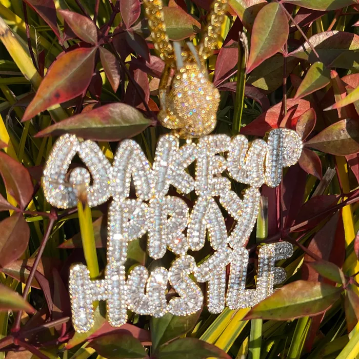 Wake Up Pray Hustle Necklaces Wake Up Pray Hustle Iced Out Diamond Pendant Necklace