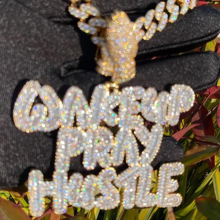 Wake Up Pray Hustle Necklaces Wake Up Pray Hustle Iced Out Diamond Pendant Necklace