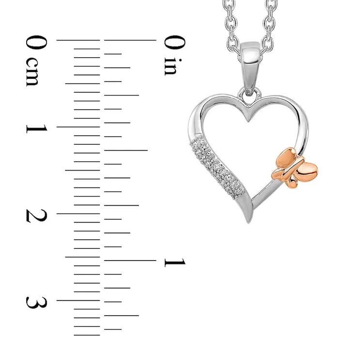 005 CT TW Natural Diamond Double Row with Offset Butterfly Loop Heart Pendant in Sterling Silver and 14K Rose Gold Goldia Necklaces 005 CT TW Natural Diamond Double Row with Offset Butterfly Loop Heart Pendant in Sterling Silver and 14K Rose Gold Goldia Necklaces