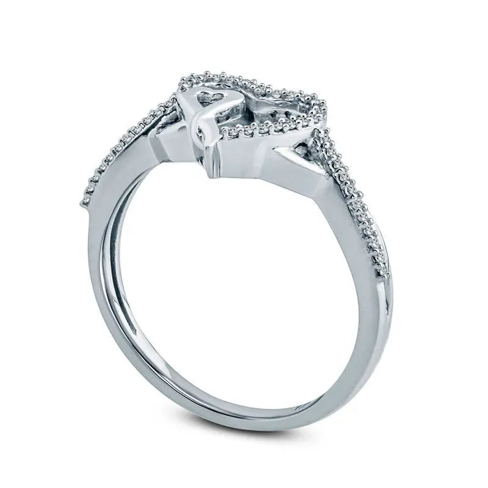 010 CT TW Natural Diamond Double Heart Twist Ring in Sterling Silver Goldia Rings