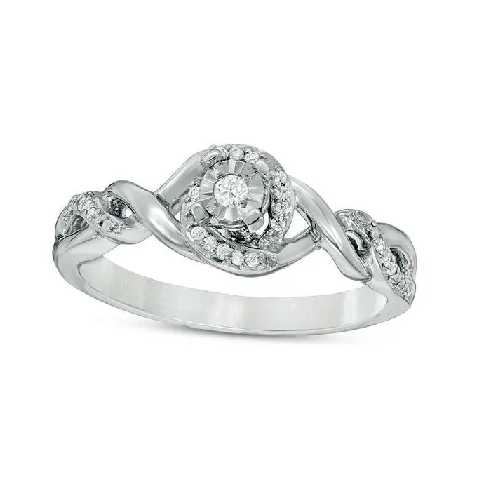 010 CT TW Natural Diamond Swirl Frame Twist Shank Promise Ring in Sterling Silver Goldia Rings