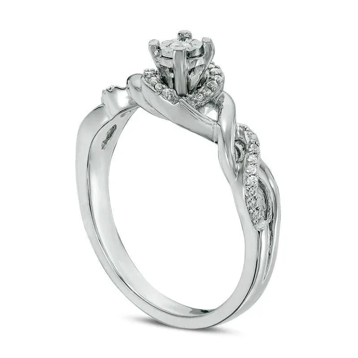010 CT TW Natural Diamond Swirl Frame Twist Shank Promise Ring in Sterling Silver Goldia Rings