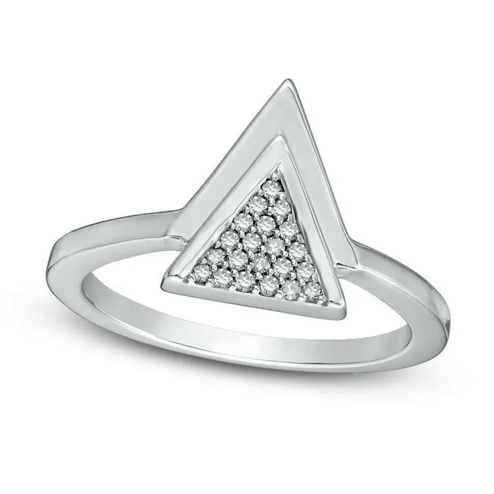 010 CT TW Natural Diamond Triangle Ring in Solid 10K White Gold Goldia Rings