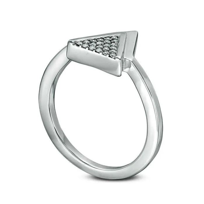 010 CT TW Natural Diamond Triangle Ring in Solid 10K White Gold Goldia Rings