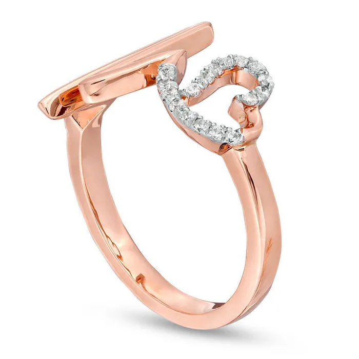 013 CT TW Natural Diamond Heart and Heartbeat Ring in Solid 10K Rose Gold Goldia Rings 013 CT TW Natural Diamond Heart and Heartbeat Ring in Solid 10K Rose Gold Goldia Rings