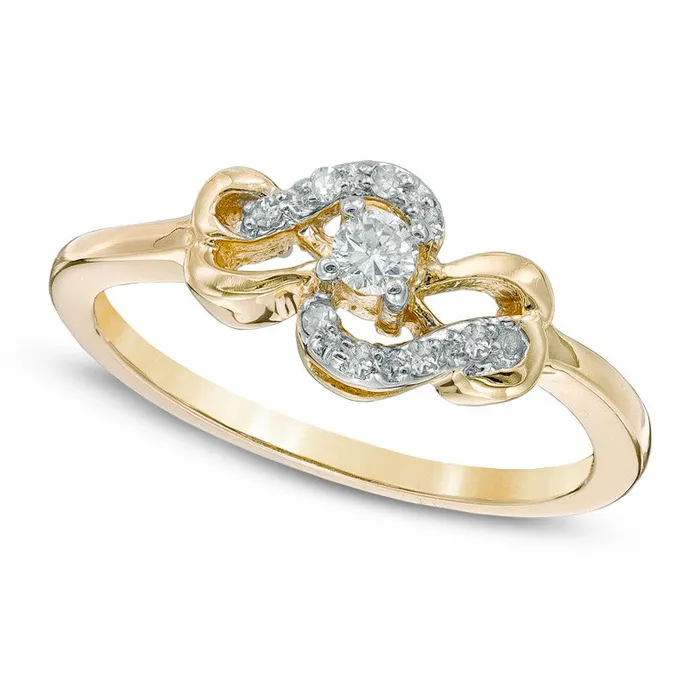 013 CT TW Natural Diamond HeartShaped Bow Promise Ring in Solid 10K Yellow Gold Goldia Rings