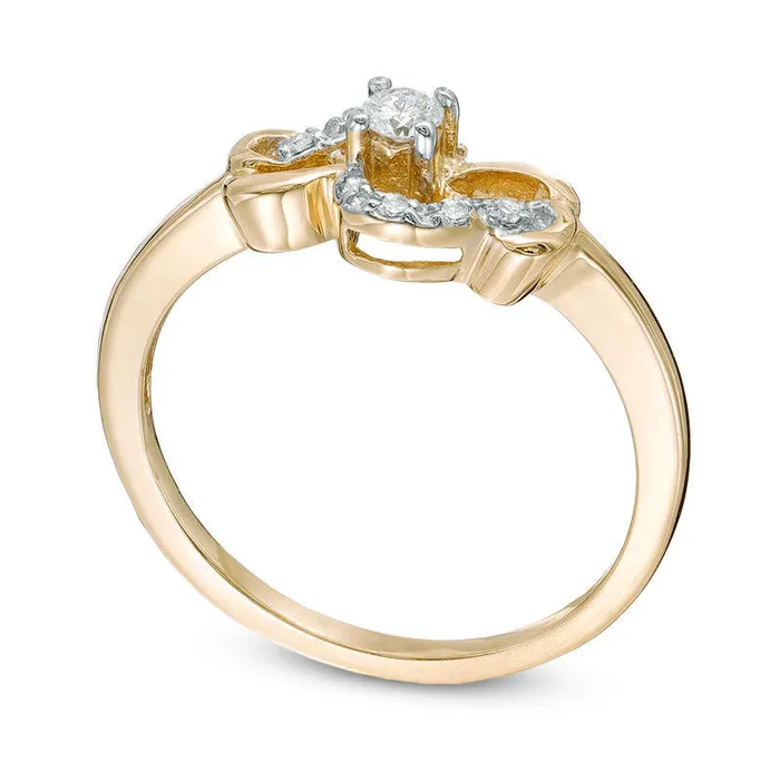 013 CT TW Natural Diamond HeartShaped Bow Promise Ring in Solid 10K Yellow Gold Goldia Rings