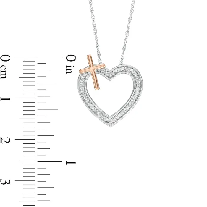 013 CT TW Natural Diamond Heart with Cross Necklace in Sterling Silver and 10K Rose Gold Goldia Necklaces 013 CT TW Natural Diamond Heart with Cross Necklace in Sterling Silver and 10K Rose Gold Goldia Necklaces
