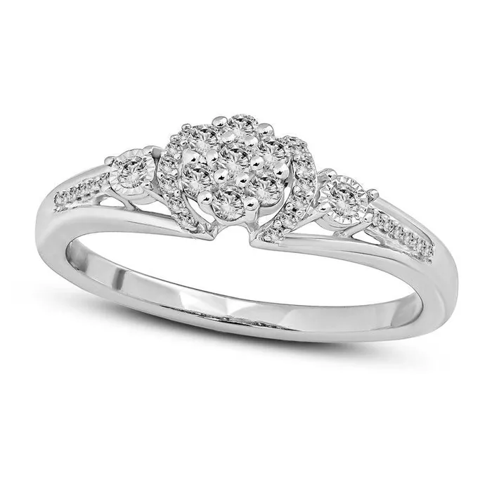 020 CT TW Composite Natural Diamond Collar Promise Ring in Sterling Silver Goldia Rings