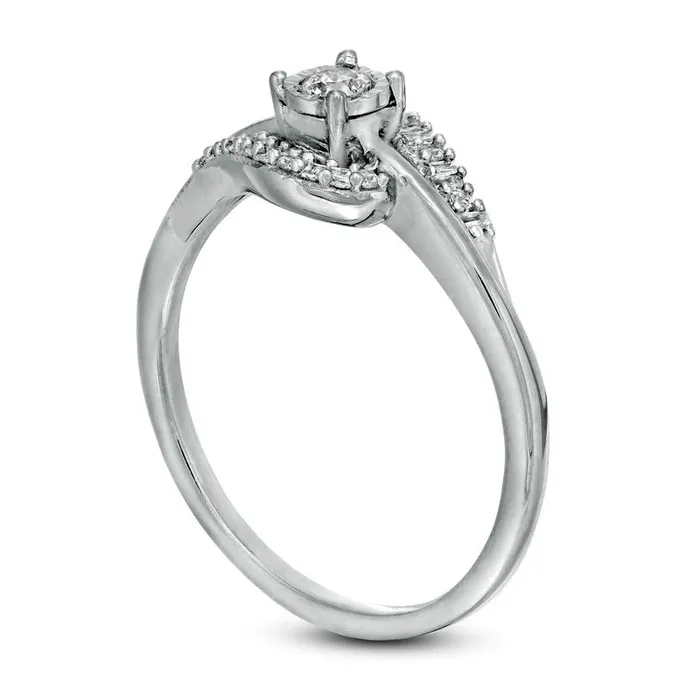 020 CT TW Natural Diamond Bypass Promise Ring in Solid 10K White Gold Goldia Rings
