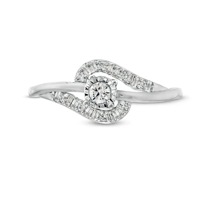 020 CT TW Natural Diamond Bypass Promise Ring in Solid 10K White Gold Goldia Rings