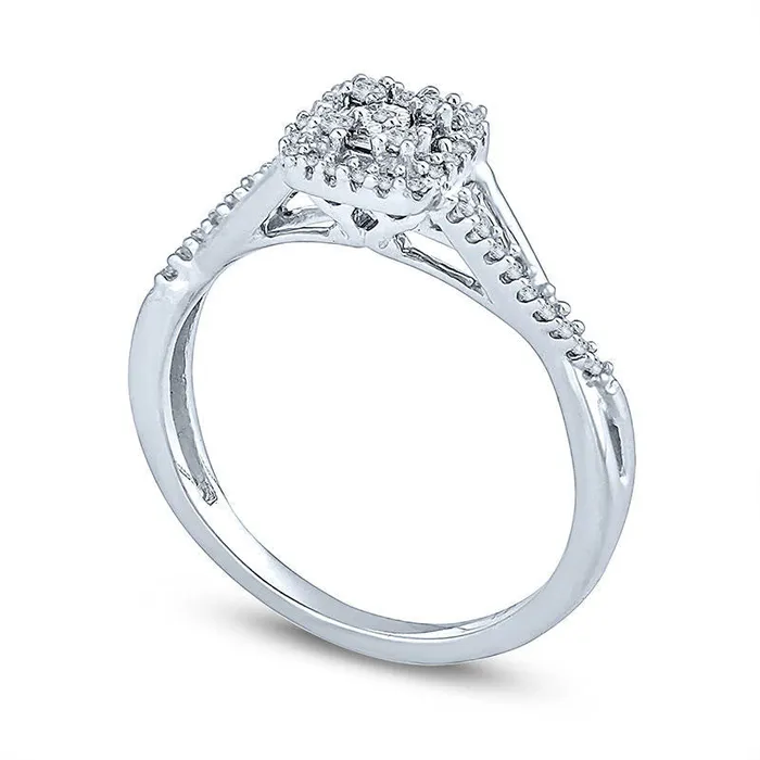 020 CT TW Natural Diamond Double Square Frame Twist Promise Ring in Solid 10K White Gold Goldia Rings
