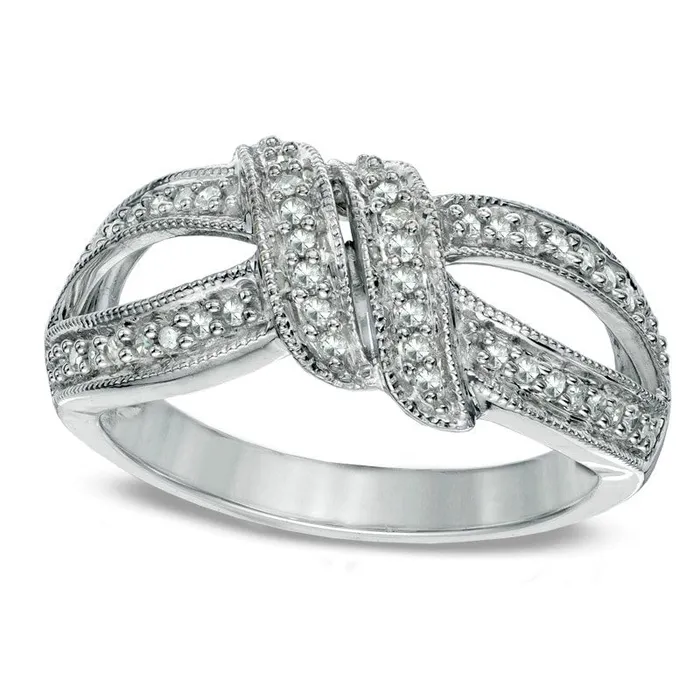 025 CT TW Natural Diamond Center Knot Ring in Sterling Silver Size 7 Goldia Rings